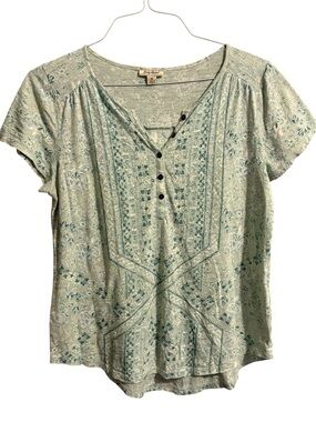 Lucky Brand Light Green Printed Short Sleeve Henley Tee